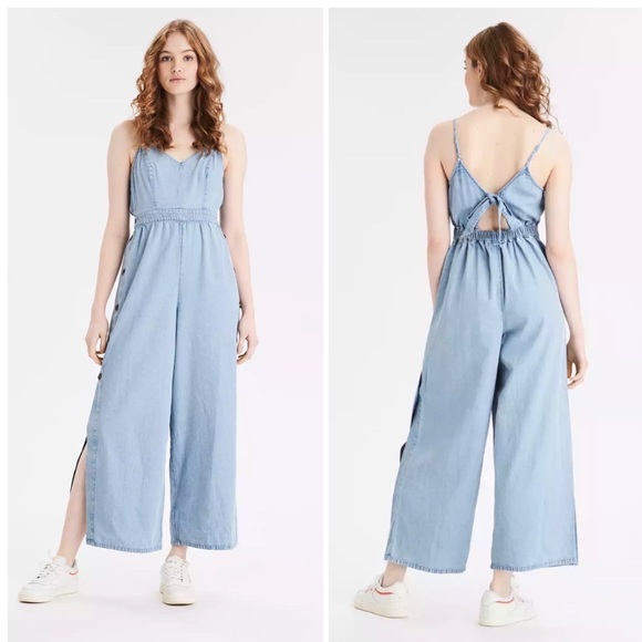 American Eagle Outfitters Pants - American Eagle Wide leg Denim Tie Back Jumpsuit Large